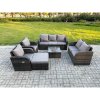 Fimous 8 Seater Garden Furniture Set Rattan Outdoor Lounge Sofa Chair With Tempered Glass Table Big Footstool Dark Grey Mixed
