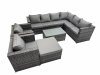 Fimous Patio Sofa Oblong Coffee Table Set Rattan Garden Furniture Set with 2 Chairs Big Stool Dark Grey Mixed