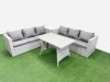 Fimous Rattan Garden Furniture Dining Set 6-seater Patio Rectangular Table 3 Seater Sofa Set Light Grey