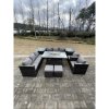 Fimous 10 Seater?Outdoor Lounge Rattan Sofa Set Garden Furniture Gas Firepit Set Heater Dining Table With Chair and 2 Coffee Table Dark Grey Mixed