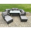 Fimous Rattan Furniture Garden Dining Sets Outdoor Height Adjustable Rising lifting Table Love Sofa Chair With 2 Side Tables 2 Footstools