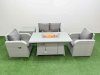 Fimous Light Grey PE Wicker Rattan Garden Furniture Set Sofa Set Reclining Chair Firepit Dining Table 4 Seater With Side Table