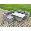 Fimous Outdoor Rattan Garden Funiture Set Height Adjustable Rising Lifting Table Sofa Dining Set with Big Footstool