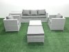 Fimous 6 Seater Rattan Garden Furniture Set with 3 Seater Sofa 2 Chair Square Coffee Table Big Footstool Side Table Light Grey Mixed