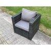 Fimous Rattan Outdoor Furniture Garden Dining Set with Oblong Dining Table Armchair Big Footstool Dark Grey Mixed