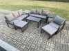 Fimous Aluminium 8 Pieces Garden Furniture Set with Cushions 9 Seater Outdoor Patio Lounge Sofa Set with Armchair 2 Big Footstools 2 Side Tables Dark Grey