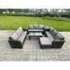 Fimous Outdoor Lounge Sofa Set 10 Seater Rattan Garden Furniture Set with Rectangular Coffee Table Side Table Big Footstool 3 Seater Sofa Dark Grey Mixed