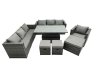 Fimous Rattan Dining Table Sofa Set with 3 Footstool Armchair Outdoor 10 Seat Garden Furniture Set Dark Grey Mixed