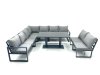 Fimous 9 Seater Outdoor Aluminum Garden Furniture Set Corner Sofa Rising Lifting Dining Table Sets Dark Grey