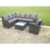 Fimous 7 seater high back dark grey mixed rattan corner sofa set chair square coffee table outdoor furniture left option