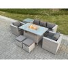 Fimous Rattan Garden Furniture Set Gas Fire Pit Lounge Sofa Chair Dining Set With Side Table And 2 PC Arm Chair Stools
