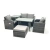 Fimous Outdoor Garden Furniture Set Rattan Sofa Dining Table Set with Reclining Chair Side Table Big Footstool Dark Grey Mixed