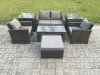 Fimous 5 Seater Outdoor Rattan Garden Furniture Set Patio Lounge Sofa Set with Coffee Table 2 Side Tables Big Footstool Dark Grey Mixed