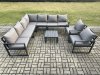 Fimous Outdoor Garden Furniture Patio Lounge Corner Sofa Aluminium Set with Square Coffee Table 2 Pcs Arm Chairs Dark Grey