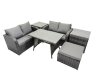 Fimous 5 Seater Garden Outdoor Rattan Furniture Set Rattan Sofa Oblong Dining Table with 2 Side Table Dark Grey