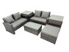 Fimous PE Rattan Garden Furniture Set Lounge Double Seat Sofa Coffee Table Set with 2 Side Tables Big Stool Dark Grey MixedMixed