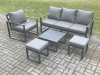 Fimous Aluminium Outdoor Garden Furniture Set Lounge Sofa Chair Square Coffee Table Sets with 2 Small Footstools Dark Grey