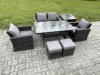 Fimous PE Wicker Outdoor Garden Furniture Set Patio Furniture Rattan Rectangular Dining Table Lounge Sofa with Side Table 2 Small Footstool