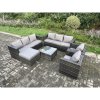 Fimous Outdoor Rattan Garden Furniture Set 9 Seater Patio Lounge Sofa Set with Armchair Square Coffee Table Big Footstool Dark Grey Mixed