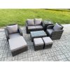 Fimous Wicker PE Rattan Outdoor Furniture Set Garden Love Sofa Coffee Table 2 Armchair 3 Footstools Side Table Dark Grey Mixed