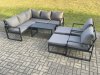 Fimous 9 Seater Aluminium Outdoor Garden Furniture Set Patio Lounge Sofa with Oblong Coffee Table 2 Big Footstools Dark Grey