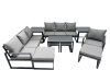 Fimous Outdoor Garden Furniture Set Aluminium Lounge 3 Seat Sofa Oblong Coffee Table Sets with Chair 4 Stools 2 Side Tables Dark Grey