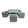 Fimous Outdoor Lounge Rattan Corner Sofa Set Garden Furniture Rectangular Dining Table Chair Dark Grey