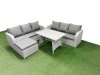 Fimous Patio Dining Table & Chairs Set Rattan High Back Lounge Sofa Set with 3 Seater Sofa Big Stool Light Grey
