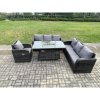 Fimous Rattan Outdoor Furniture Gas Fire Pit Rectangle Dining Table Gas Heater Reclining Chair 3 Seater Sofa Sets 7 Seater
