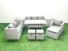 Fimous 9 Pieces Outdoor Rattan Sofa Set with Cushions Patio Garden Furniture Sets with Armchair Dining Table 2 Side Tables 3 Footstools