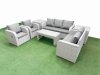 Fimous PE Rattan Garden Furniture Set Adjustable Chair Sofa Double Love Seat 2 Seater Sofa Lounge Set Rectangular Coffee Table 2 Side Table Light Grey