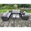 Fimous Wicker PE Rattan Sofa Set Outdoor Patio Garden Furniture with 2 Armchairs Oblong Coffee Table 2 Small Footstools Dark Grey Mixed