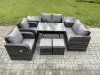 Fimous 8 Seater Wicker PE Rattan Garden Dining Set Outdoor Furniture Sofa with Rectangular Dining Table 2 Side Tables 2 Small Footstools Dark Grey Mixed