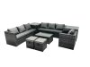 Fimous Rattan Garden Furniture Dining Set 9-seater Patio Coffee Table Sofa Set with 2 Small Stools 2 Side Tables Dark Grey Mixed