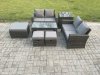 Fimous 7 Seater High Back Rattan Garden Furniture Sofa Sets with Rectangular Coffee Table Side Table 3 Footstools Loveseat Sofa Dark Grey Mixed