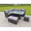 Fimous High Back Corner Rattan Garden Furniture Sofa Rising Dining Table Height Adjustable 9 Seater 3 Small Foot Stools