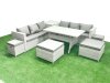 Fimous Rattan Garden Furniture Set Outdoor 10 Seater Patio Dining Sets with Glass Top Dining Table and Side Table Light Grey Mixed