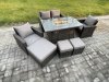 Fimous 7 Seater?Outdoor Rattan Sofa Set Garden Furniture Gas Firepit Dining Table Heater with 3 Footstools Dark Grey Mixed