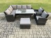Fimous 9 Seater High Back Rattan Garden Furniture Set Corner Sofa With Rectangular Dining Table 2 Arm Chairs Big Footstool
