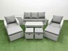 Fimous PE Wicker Rattan Furniture Sofa Sets with Oblong Coffee Table 3 Seater Sofa 4 Stools Side Table Light Grey Mixed