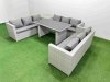 Fimous Patio Outdoor Garden Furniture Sets with Black Glass Top Dining Table 3 Seater Sofa Side Table Light Grey