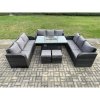 Fimous Rattan Furniture Garden Dining Set Gas Fire Pit Table With Lounge Sofa 2 Small Footstools Dark Grey Mixed
