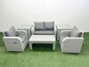 Fimous Light Grey PE Wicker Rattan Garden Furniture Set Sofa Set Reclining Adjustable Chair Oblong Coffee Table 4 Seater With 2 Side Table