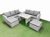Fimous Patio Dining Table & Chairs Set Rattan High Back Lounge Sofa Set with 3 Seater Sofa 2 Big Stool Light Grey