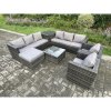 Fimous Outdoor Rattan Garden Furniture Set 9 Seater Patio Lounge Sofa Set with 2 Armchairs Side Table Square Coffee Table Big Footstool Dark Grey Mixed