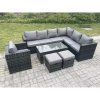 Fimous 9 Seater Rattan Corner Sofa Lounge Sofa Set With Rectangular Coffee Table 2 Stool Dark Grey Mixed Right Hand