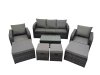 Fimous Outdoor Reclining Chair 3 Seater Sofa Coffee Table Set Garden Rattan Furniture Set 9 Seater with 4 Stools Dark Grey