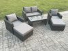 Fimous 6 Seater High Back Rattan Garden Furniture Sofa Sets with Rectangular Coffee Table Armchair 2 Big Footstool Dark Grey Mixed
