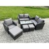 Fimous Rattan Outdoor Garden Furniture Sofa Set Patio Table & Chairs Set with 3 Footstools Dark Grey Mixed