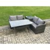Fimous 4 Seater Rattan Outdoor Garden Furniture Set Rectangular Dining Table and Loveseat Sofa Set With Side Table Dark Grey Mixed